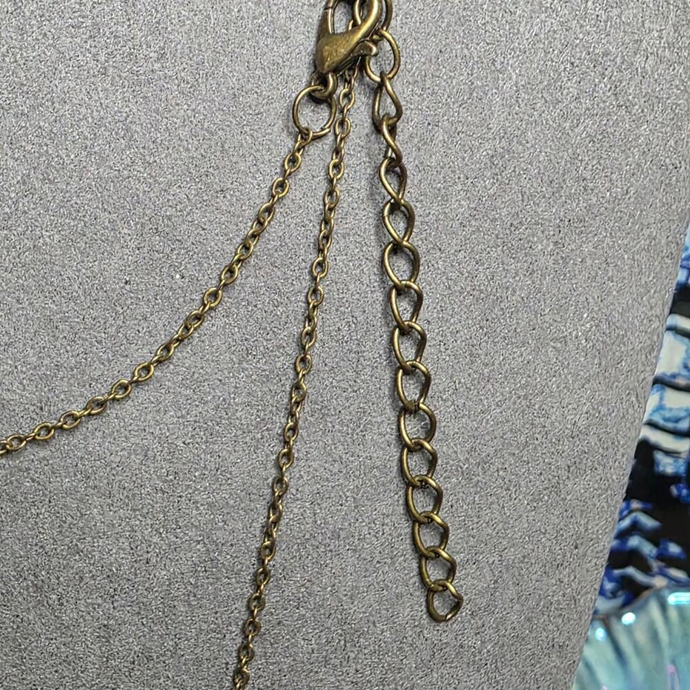 Vintage Inspired Black Faceted Tassel Pendant Necklace Brass Tone 93 - Picture 5 of 5
